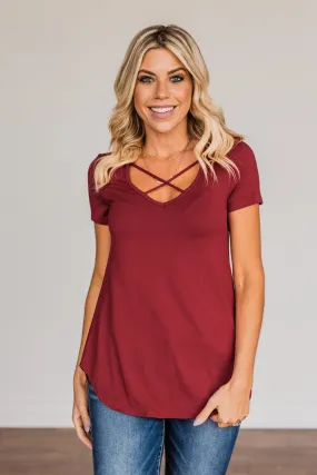 Good Moods Criss-Cross Top- Burgundy