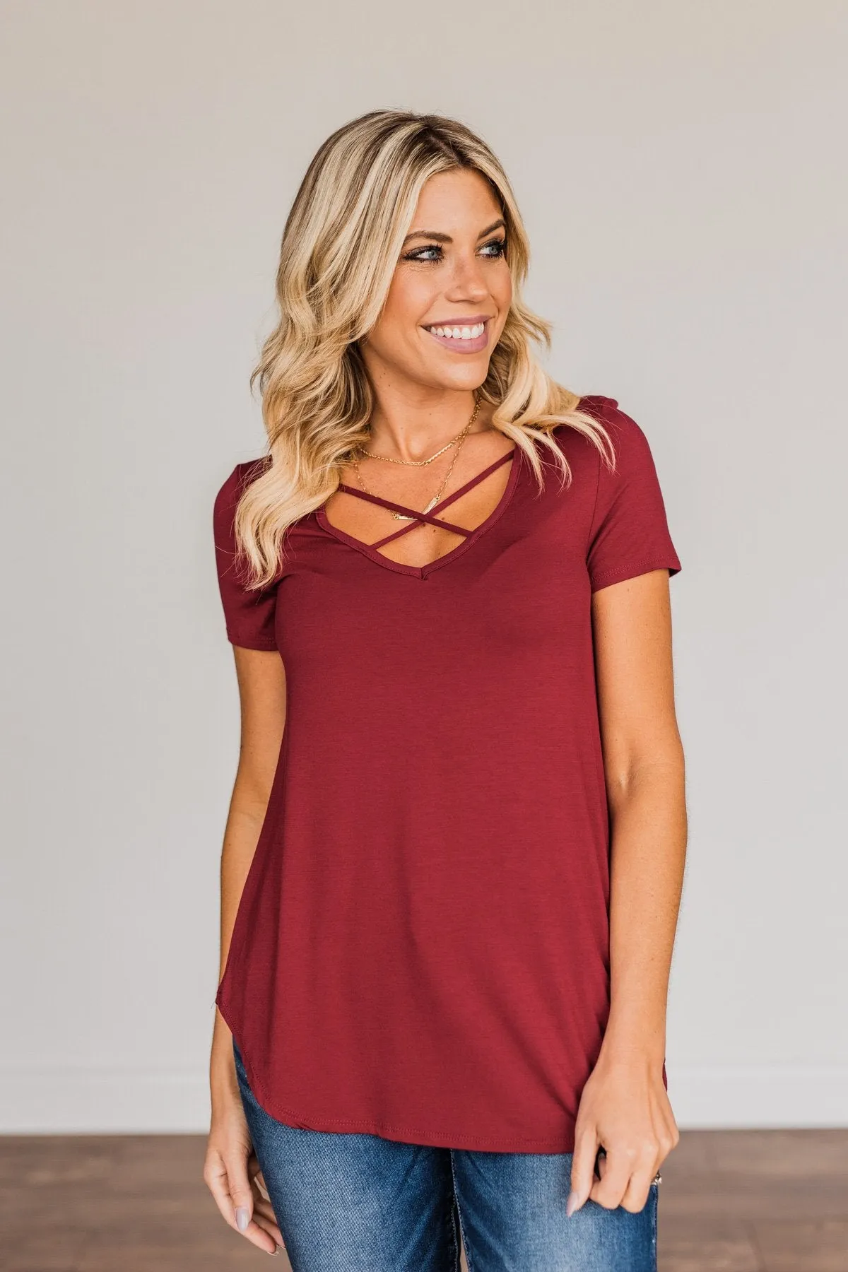 Good Moods Criss-Cross Top- Burgundy