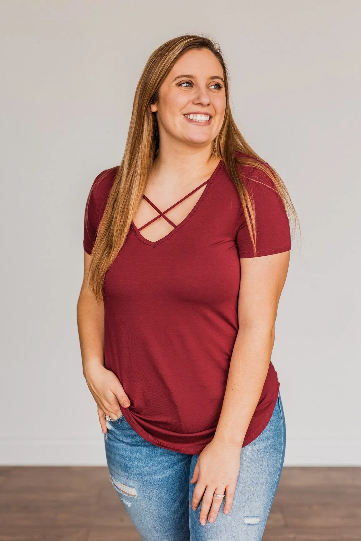 Good Moods Criss-Cross Top- Burgundy