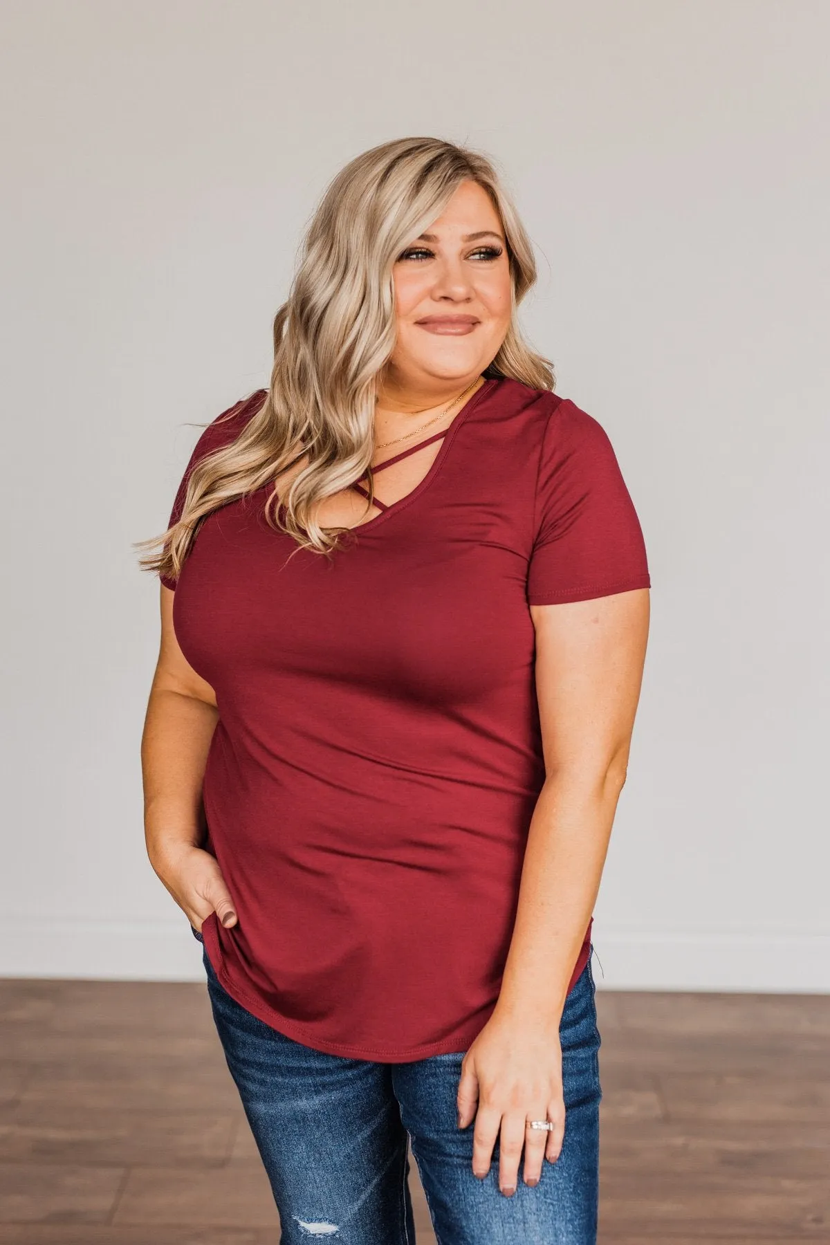 Good Moods Criss-Cross Top- Burgundy