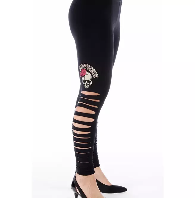 Gothic Women's Black Rose Skull Leggings