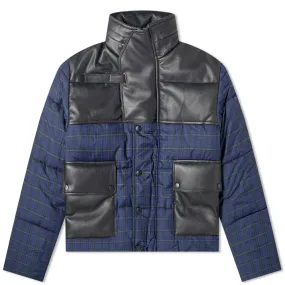 GR-Uniforma Check Nylon & Synthetic Leather Puffer JacketBlack Check