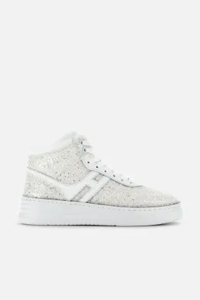 Hogan Sneaker Alta H630 Glitter Bianco Donna