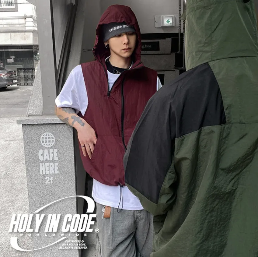 HOLY IN CODE  |Unisex Nylon Street Style Plain Oversized Vests & Gillets