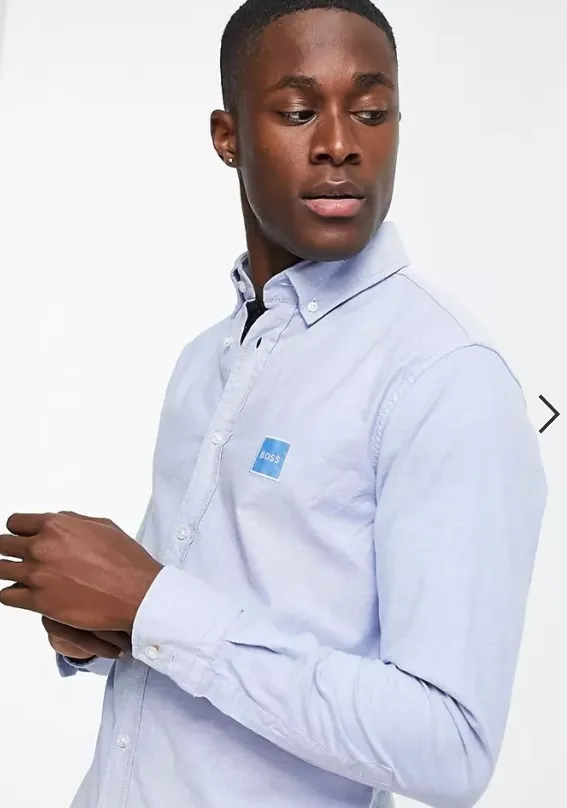 Hugo Boss  |Button-down Long Sleeves Plain Cotton Logo Shirts