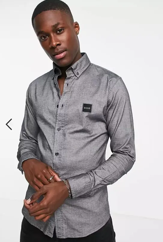 Hugo Boss  |Button-down Long Sleeves Plain Cotton Logo Shirts