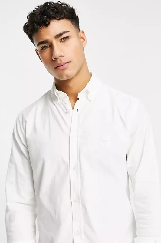 Hugo Boss  |Button-down Long Sleeves Plain Cotton Logo Shirts