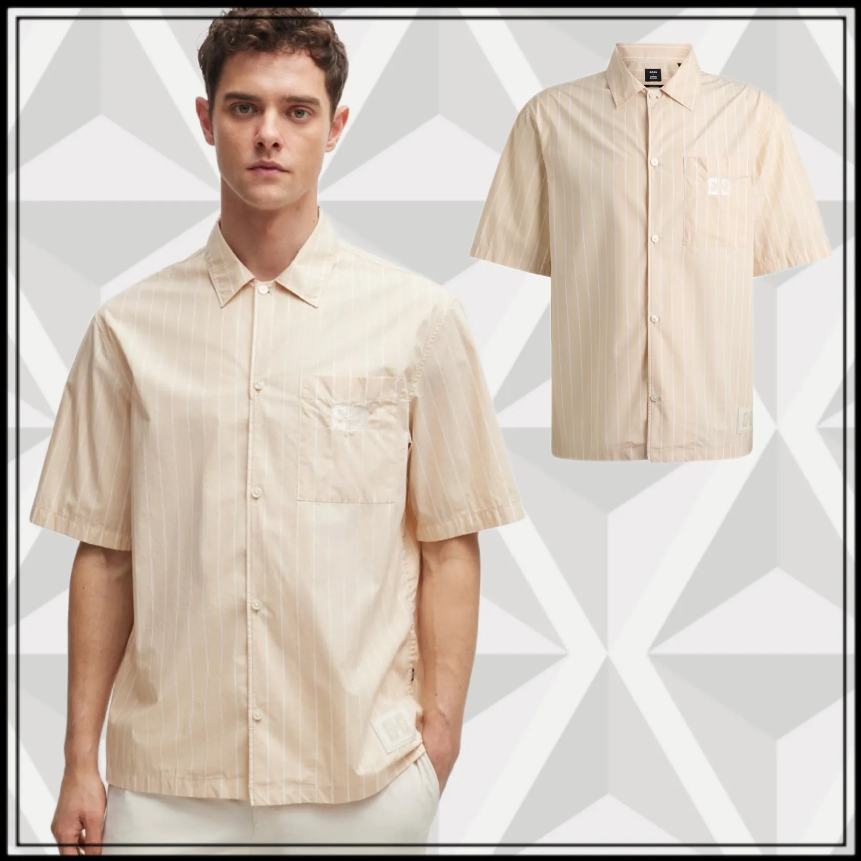 Hugo Boss  |Button-down Stripes Plain Cotton Short Sleeves Shirts