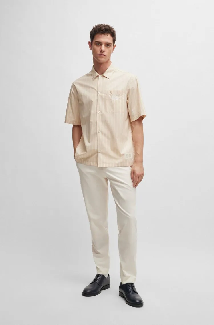 Hugo Boss  |Button-down Stripes Plain Cotton Short Sleeves Shirts