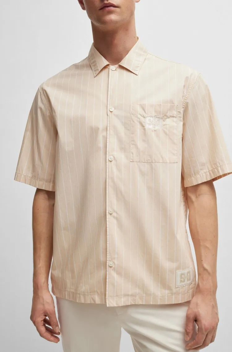 Hugo Boss  |Button-down Stripes Plain Cotton Short Sleeves Shirts