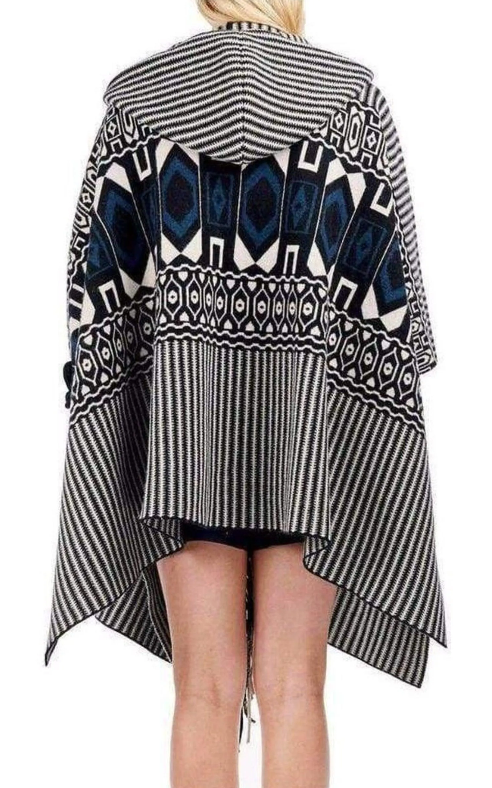 Intarsia Hooded Cape Poncho