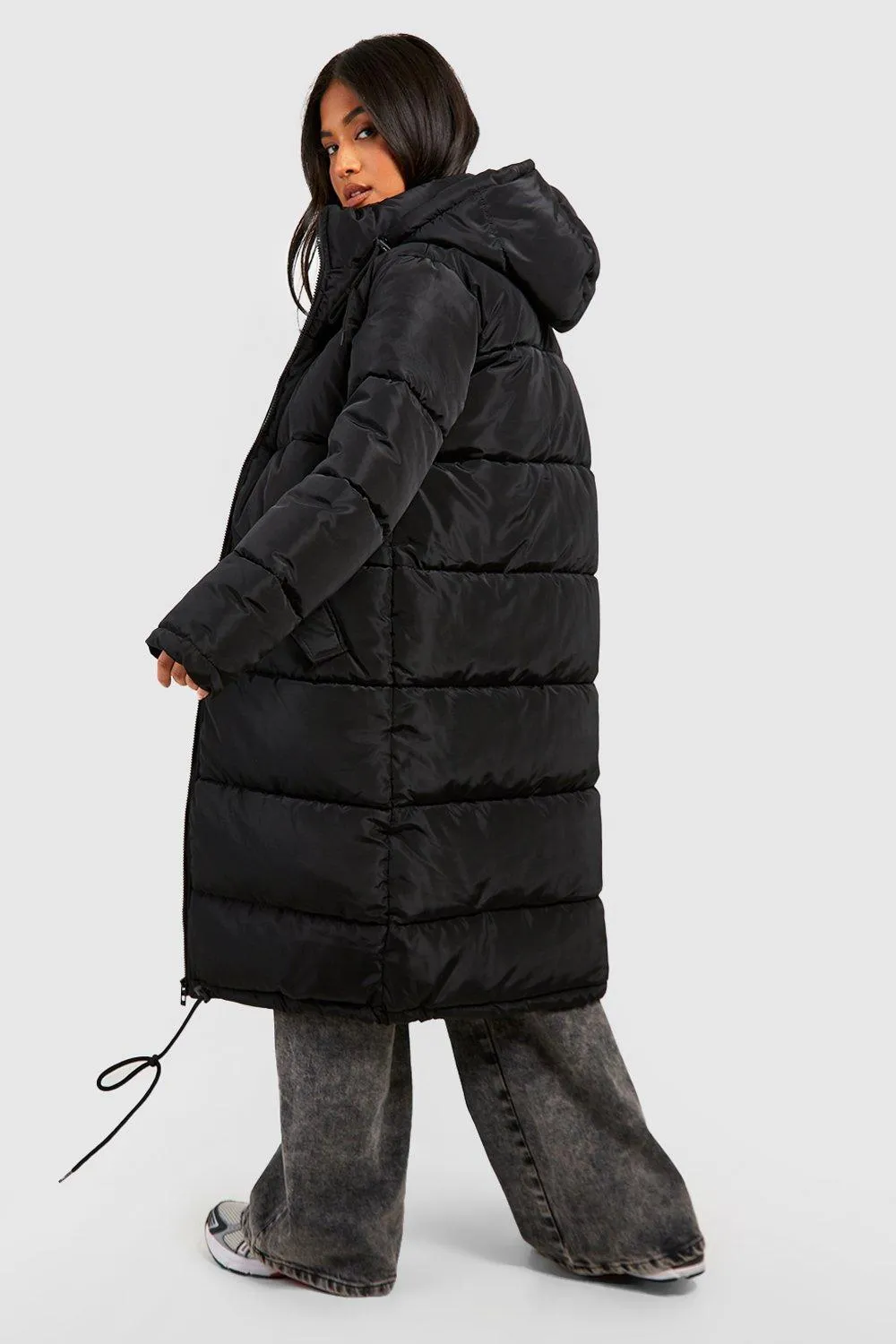 Jackets & Coats | Petite Longline Hooded Padded Puffer Jacket | boohoo