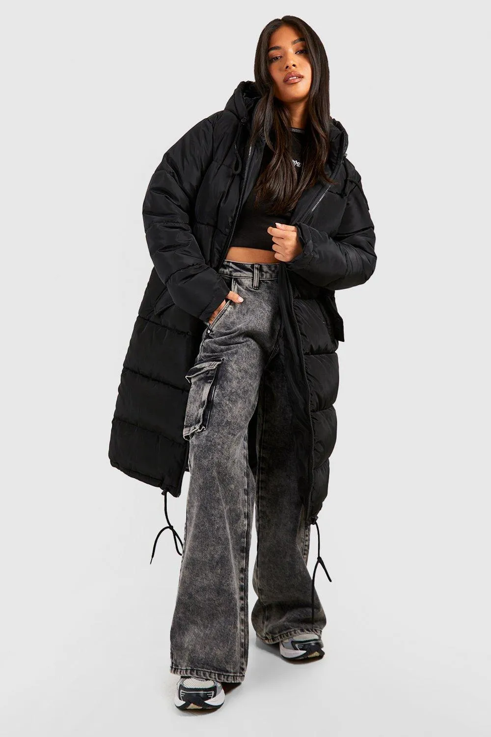 Jackets & Coats | Petite Longline Hooded Padded Puffer Jacket | boohoo