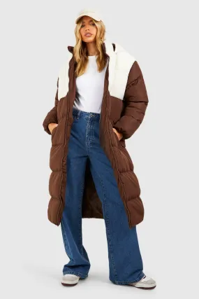 Jackets & Coats | Teddy Panelled Longline Puffer Jacket | boohoo