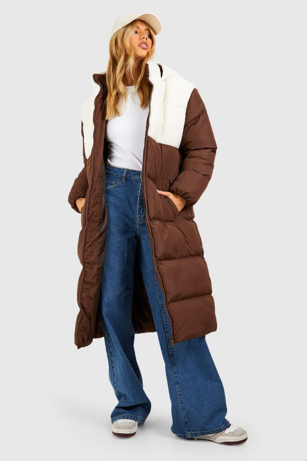 Jackets & Coats | Teddy Panelled Longline Puffer Jacket | boohoo