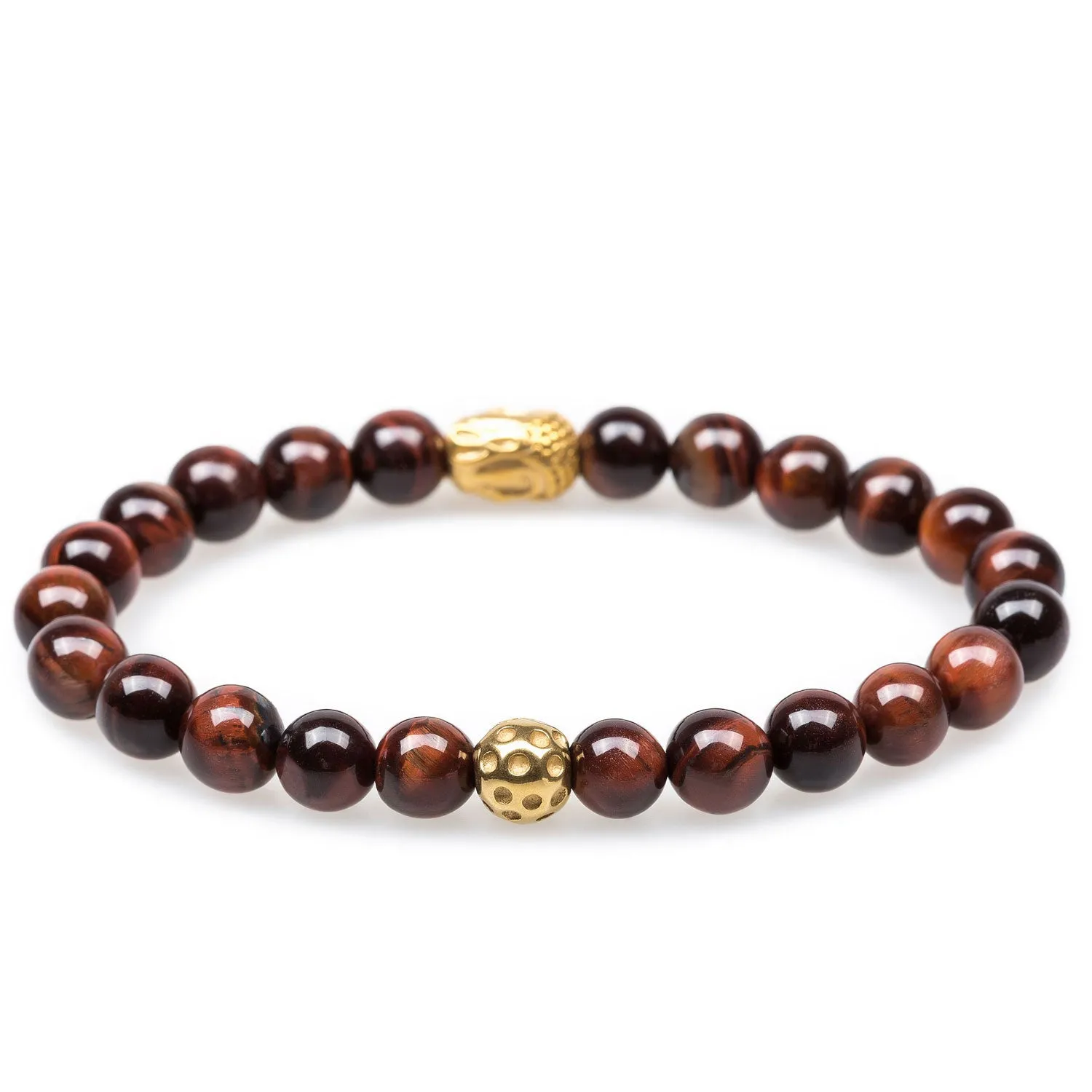 Kathmandu Red Tiger's Eye Gold Buddha Bracelet