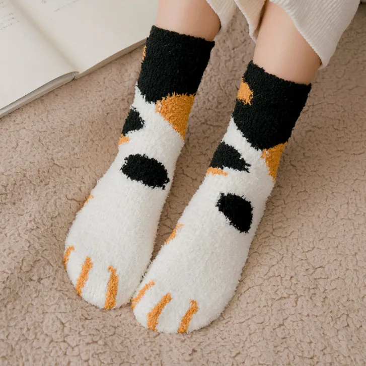 Kawaii Fluffy Room Socks - Cat Paws Black je