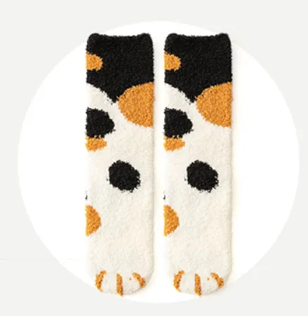 Kawaii Fluffy Room Socks - Cat Paws Black je