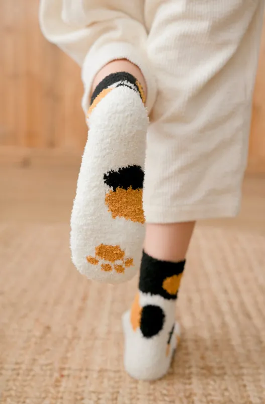 Kawaii Fluffy Room Socks - Cat Paws Black je