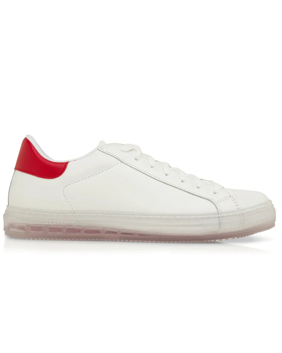 Leather Sneaker with Clear Sole in Red