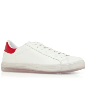 Leather Sneaker with Clear Sole in Red