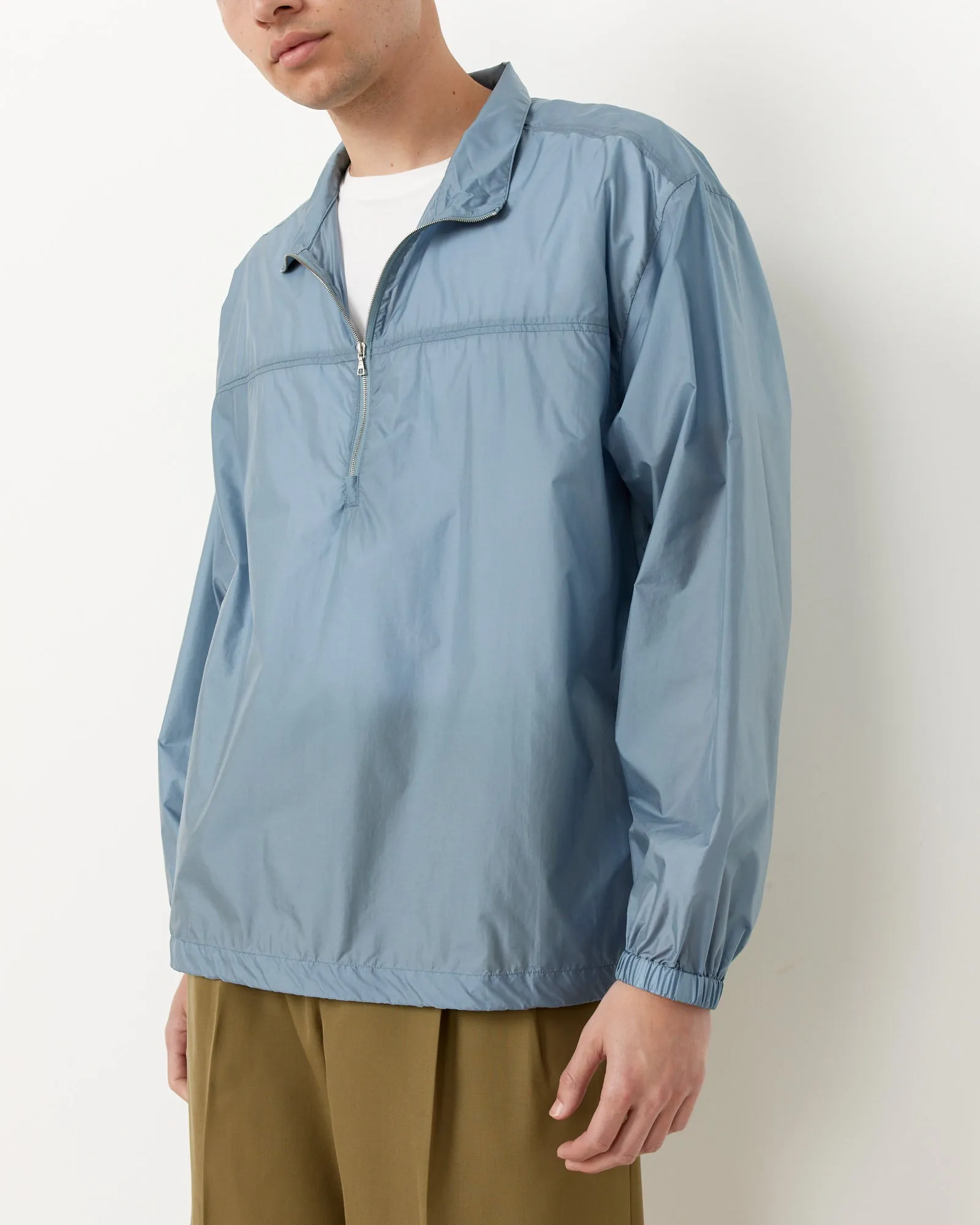 Light Nylon Half Zip Pullover in Blue Grey