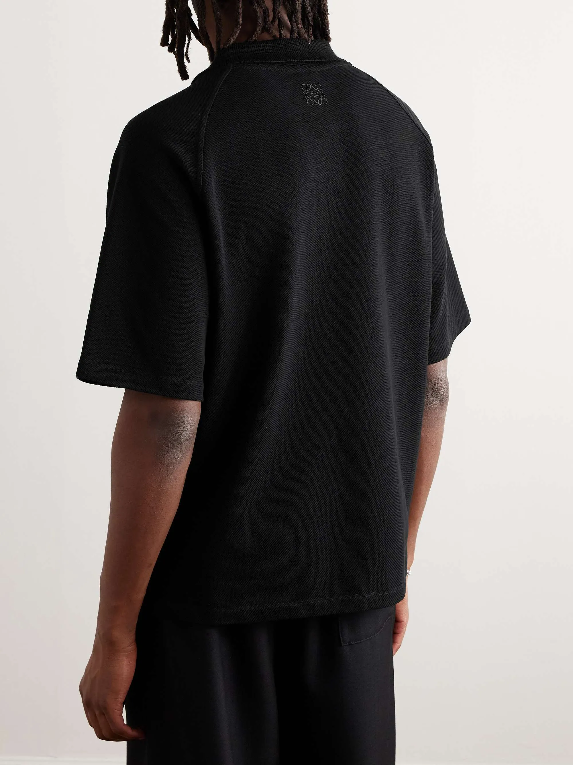 LOEWE  |Button-down Plain Cotton Short Sleeves Logo Luxury Polos