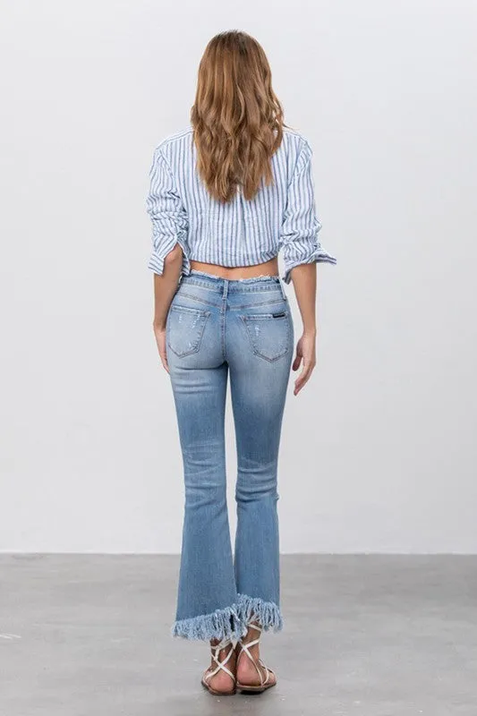 Long Bottom Frayed Crop Flare