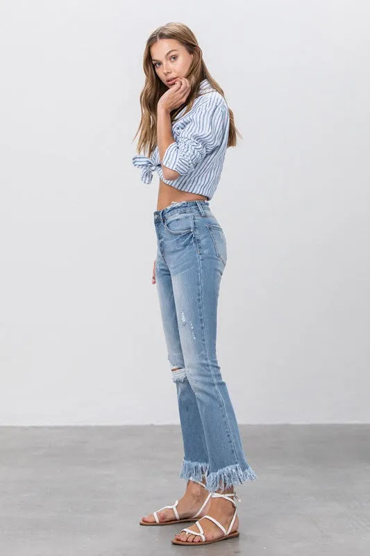 Long Bottom Frayed Crop Flare