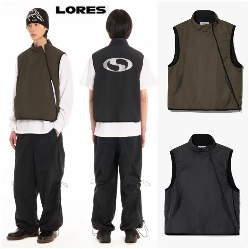 LORES  |Unisex Street Style Plain Logo Skater Style Vests & Gillets