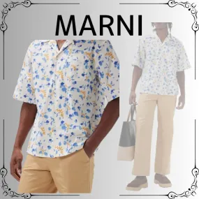 MARNI  |Button-down Cotton Short Sleeves Logo Designers Shirts