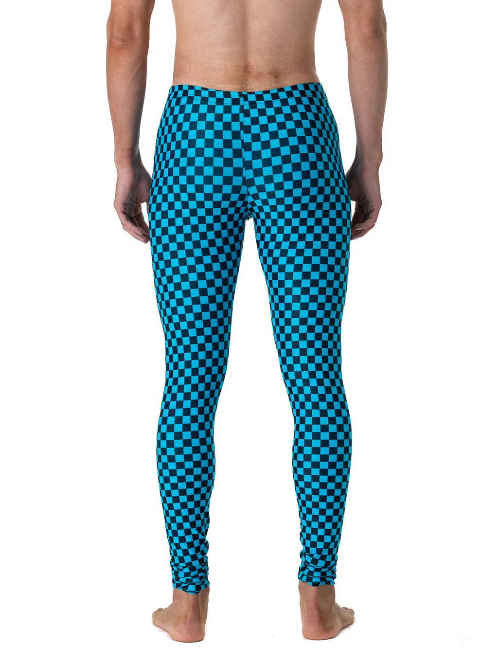 MENS LEGGINGS - BLUE & BLACK CHECKERBOARD