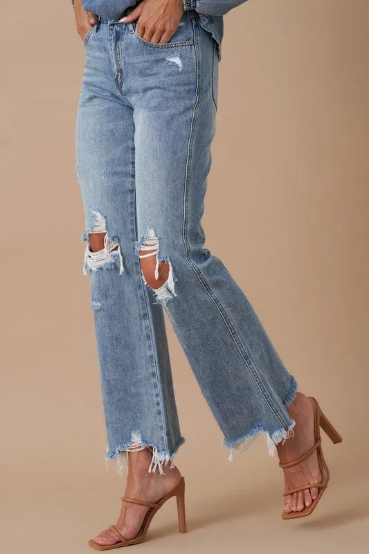 Mid Rise Crop Flare Denim