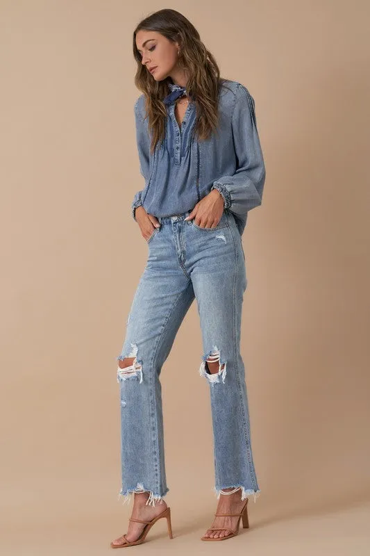 Mid Rise Crop Flare Denim