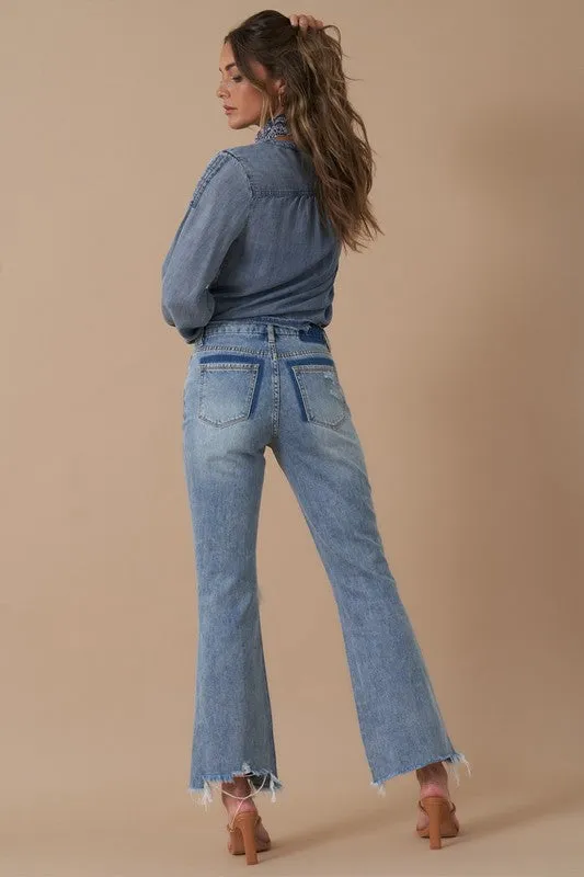 Mid Rise Crop Flare Denim