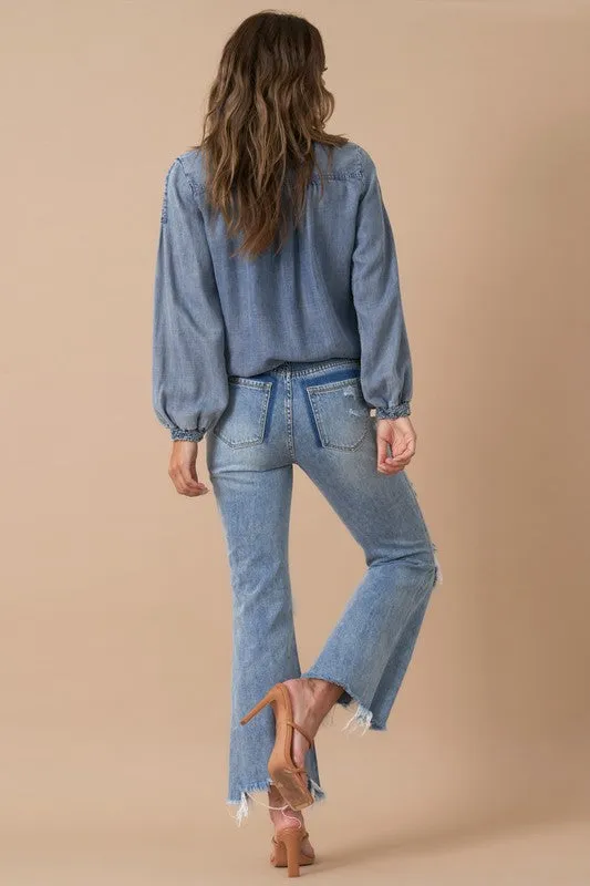 Mid Rise Crop Flare Denim