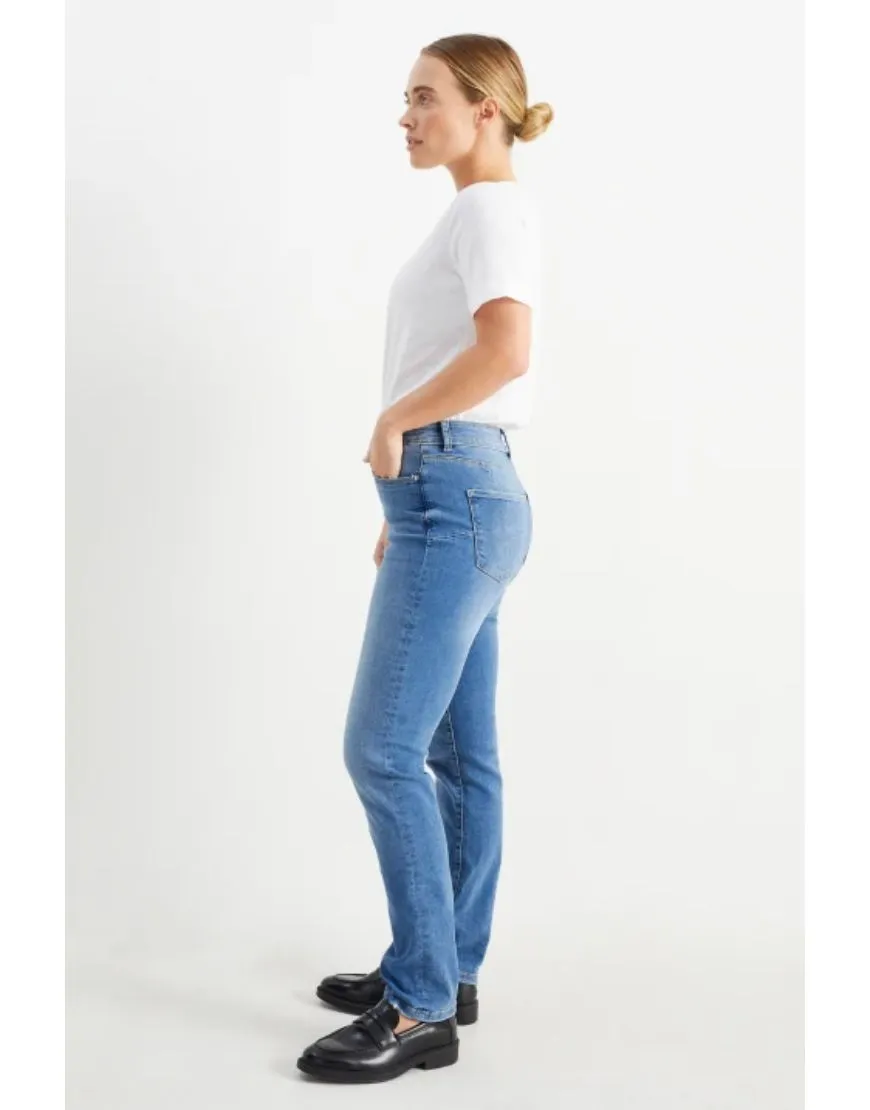 Mid Rise Slim Jeans Stretchable Mid Blue