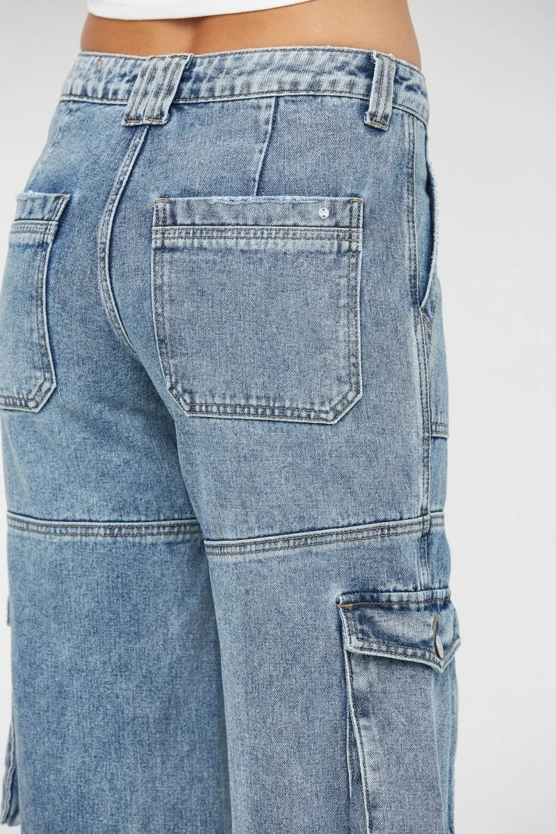 Mid Rise Wide Cargo Jeans