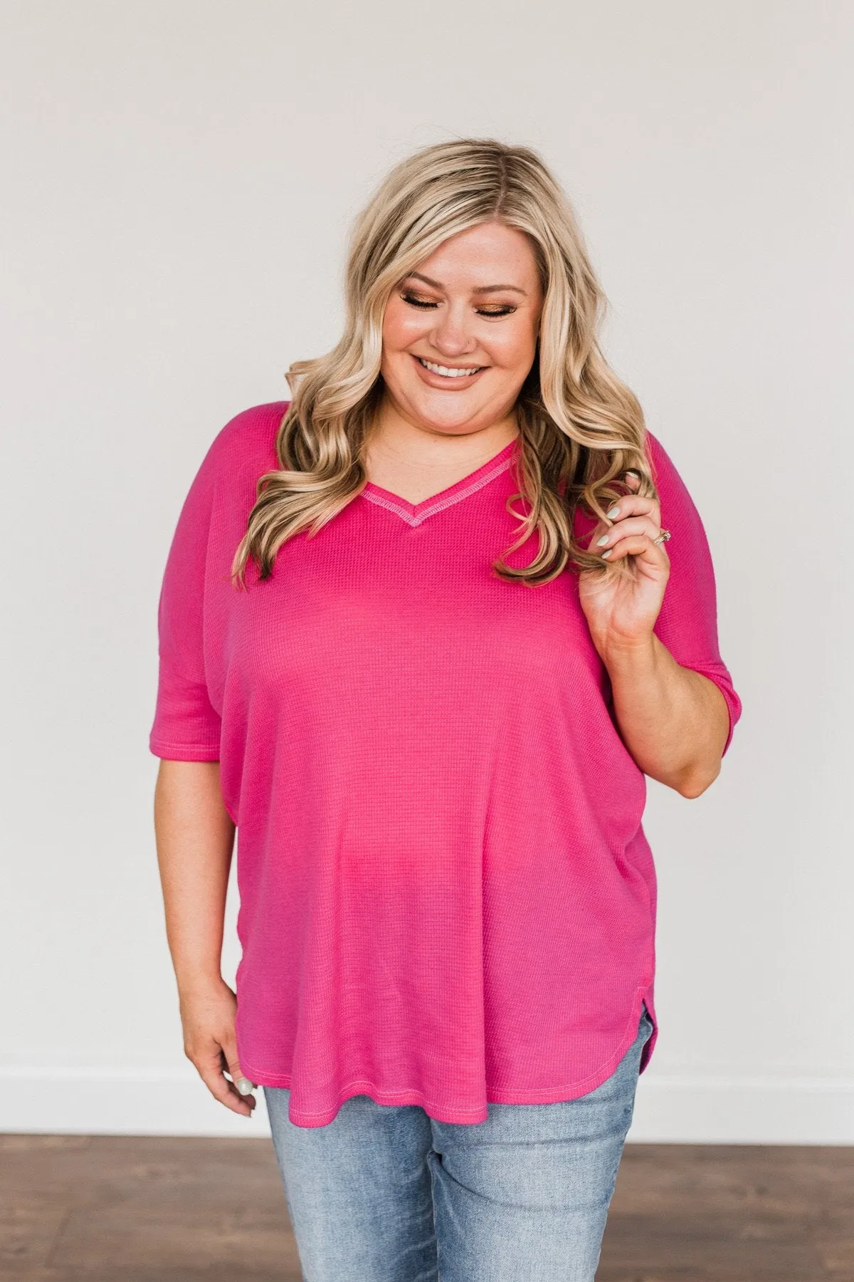 Perfectly Pretty Thermal Knit Top- Fuchsia