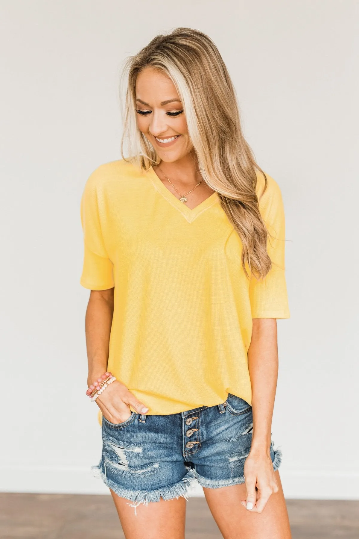 Perfectly Pretty Thermal Knit Top- Yellow