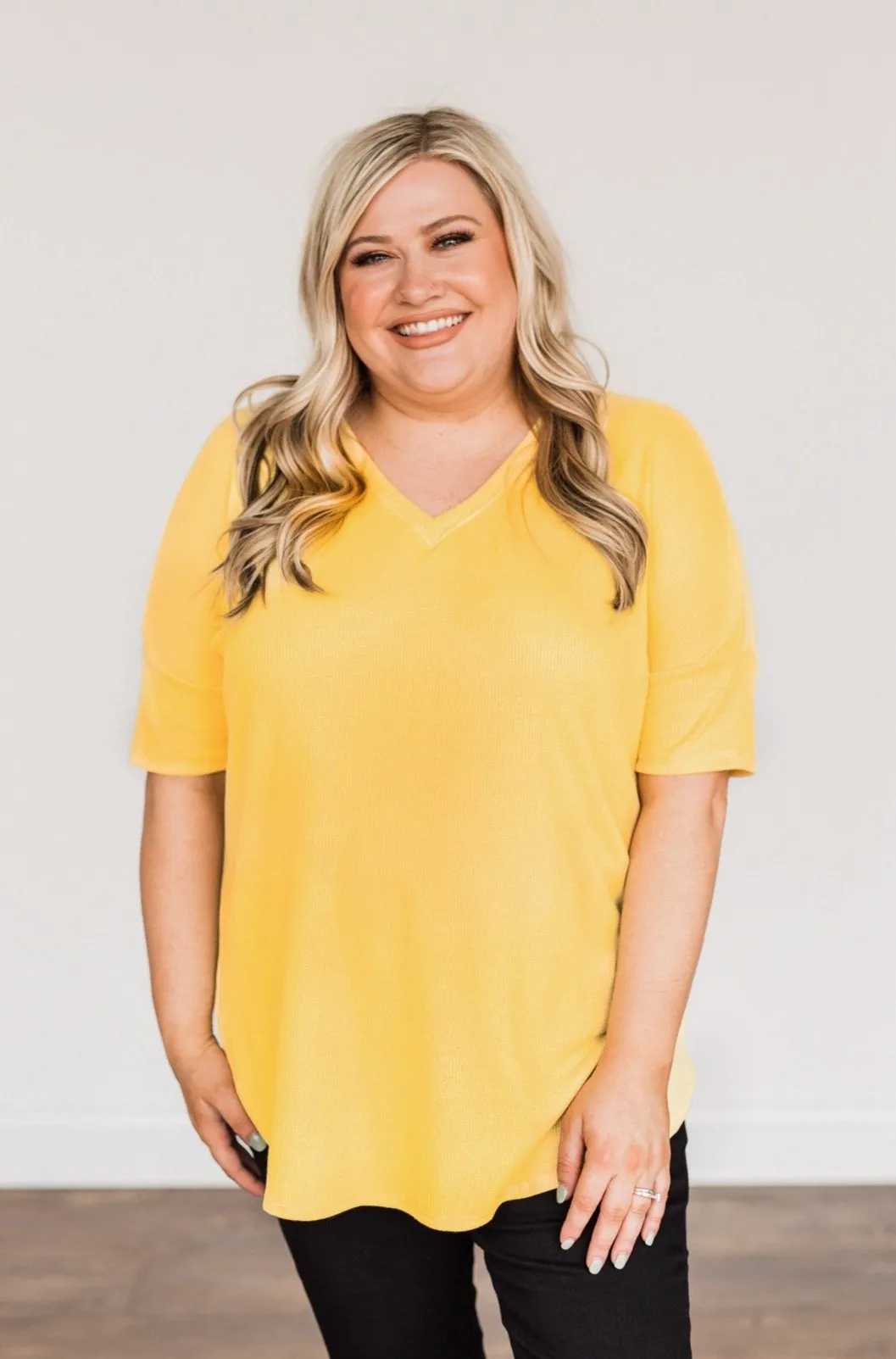 Perfectly Pretty Thermal Knit Top- Yellow