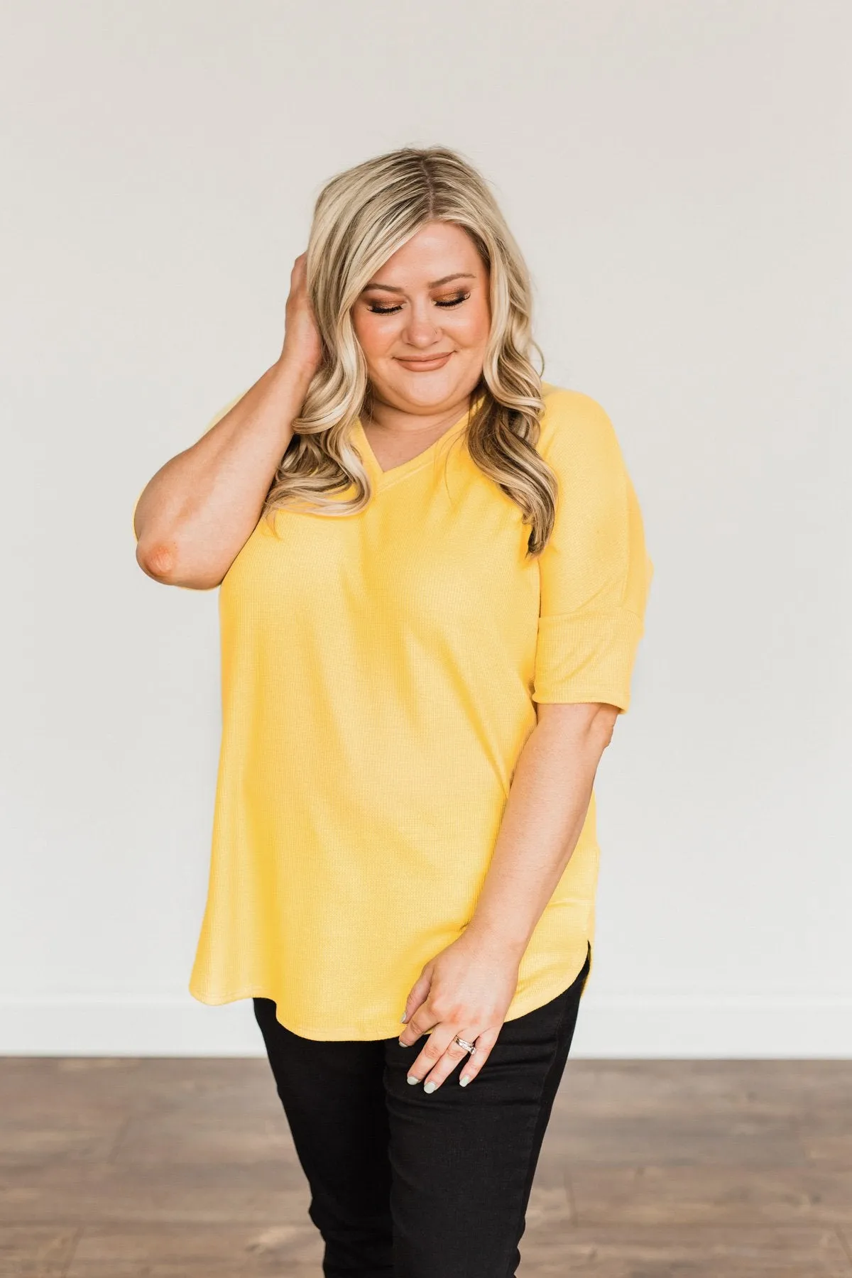 Perfectly Pretty Thermal Knit Top- Yellow