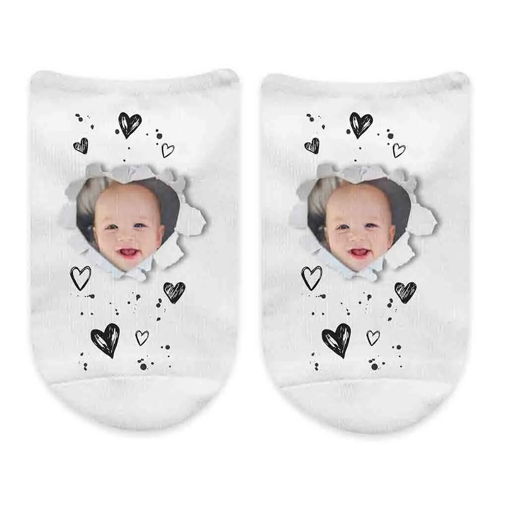 Photo No Show Socks Custom Printed  with a Heart Design