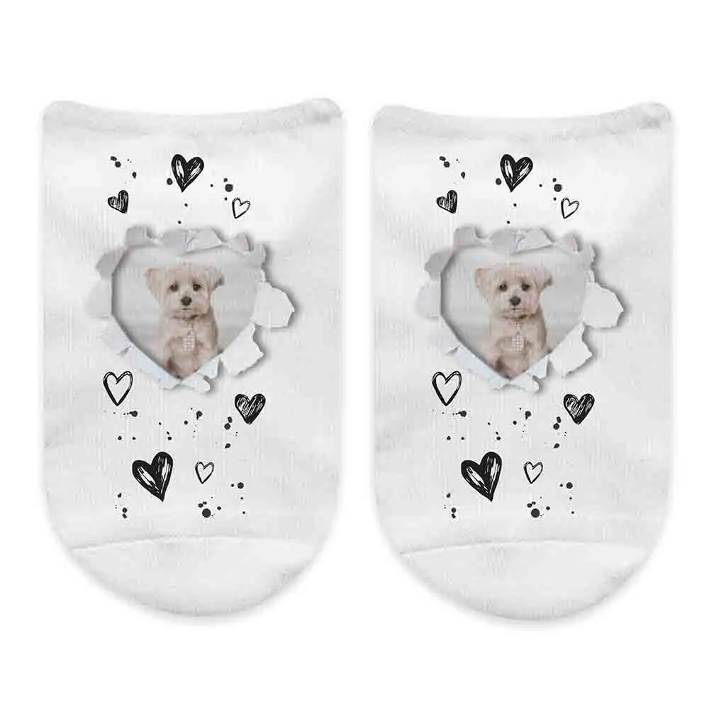 Photo No Show Socks Custom Printed  with a Heart Design