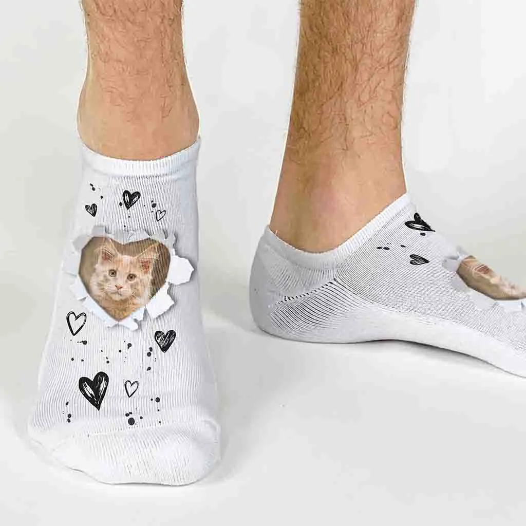 Photo No Show Socks Custom Printed  with a Heart Design