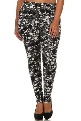 Plus size skull pattern print full length leggings