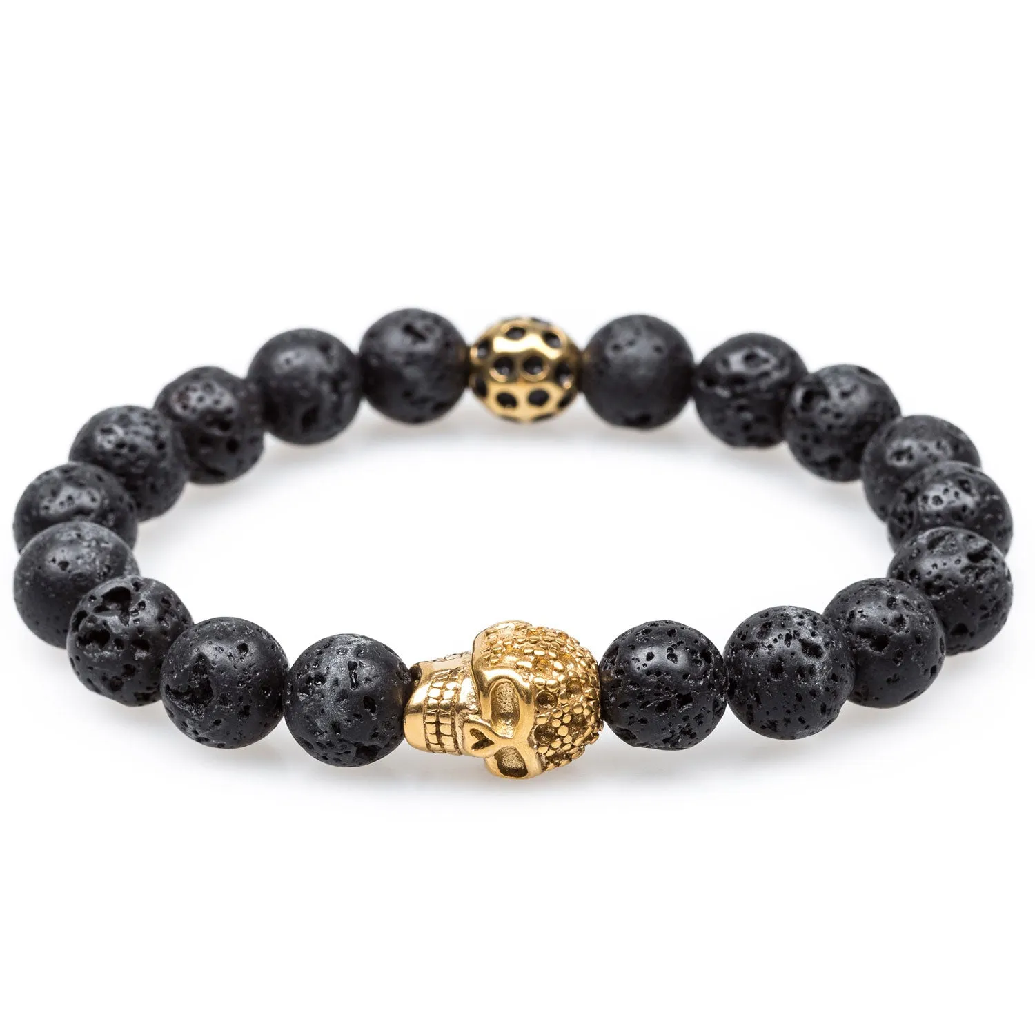 Pompeii Volcanic Rock Gold Skull Bracelet