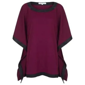 Poncho with Leather Trim - Magenta