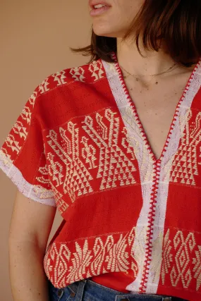 RED + WHITE V-NECK