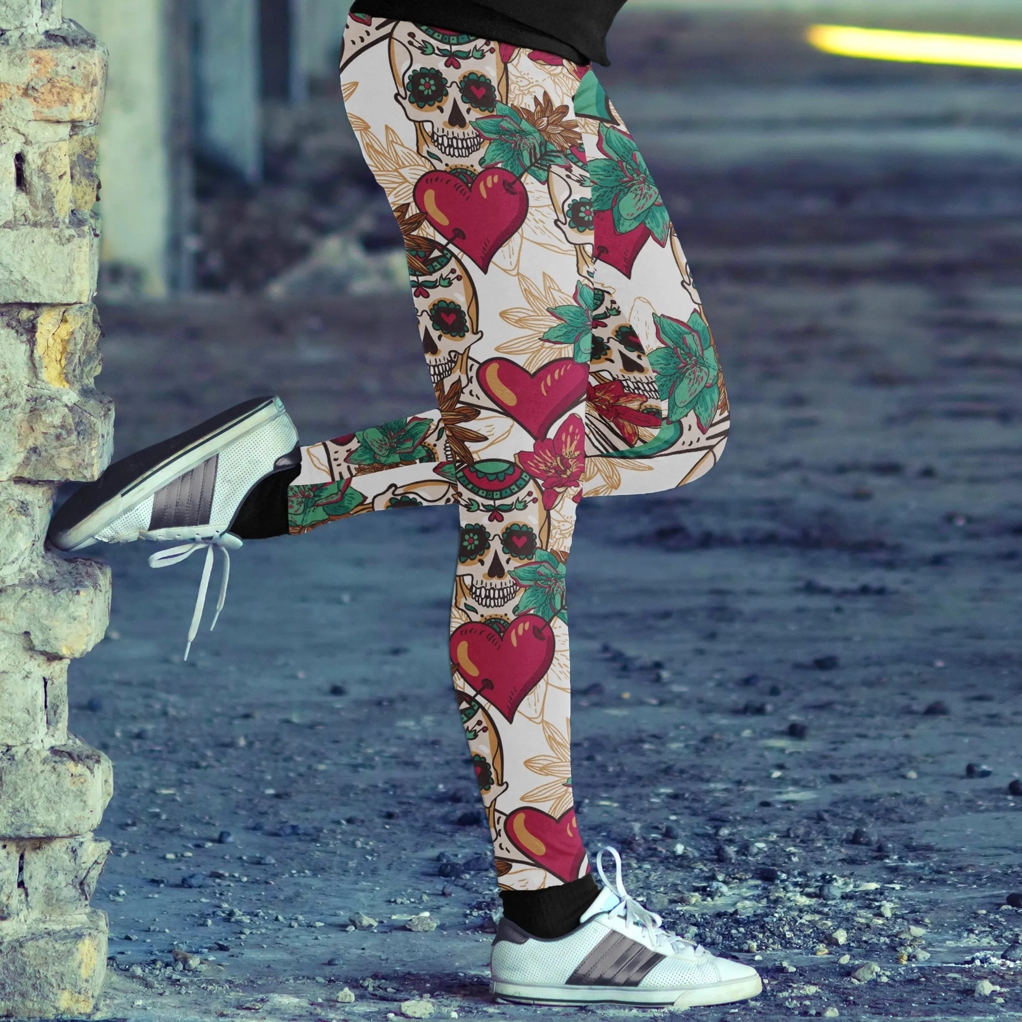 Red Hearts and Sugar Skull Leggings